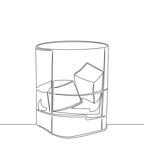 Dessin Continu Une Seule Ligne Whiskey Verre Avec Icône Glace — Image vectorielle