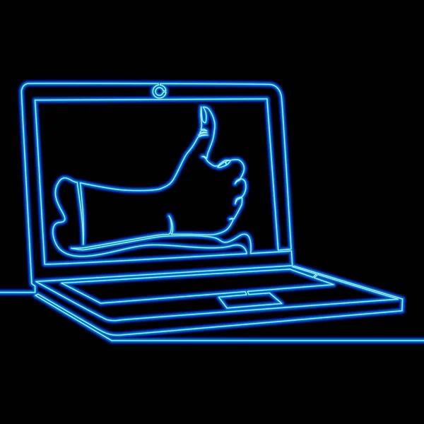 Ciągły Jeden Rysunek Jednej Linii Kciuk Górę Gest Ekranie Laptopa — Wektor stockowy