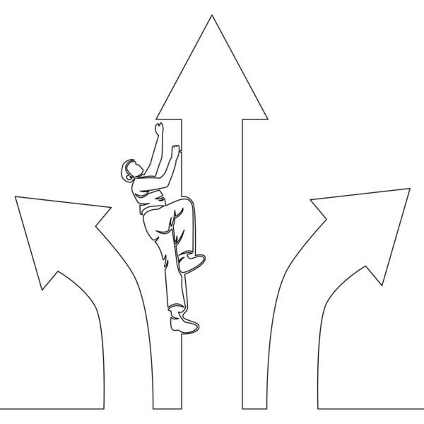 Continuo Una Singola Linea Disegno Maschio Lavoratore Arrampicata Raggiungere Obiettivo — Vettoriale Stock