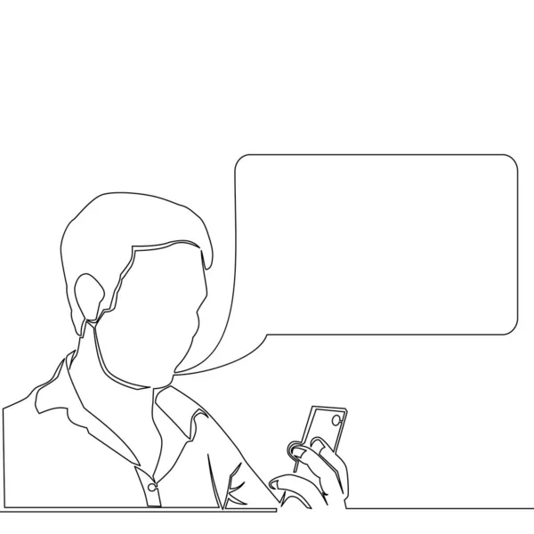 Continuous One Single Line Drawing Man Chatting Smartphone Icon Vector — ストックベクタ