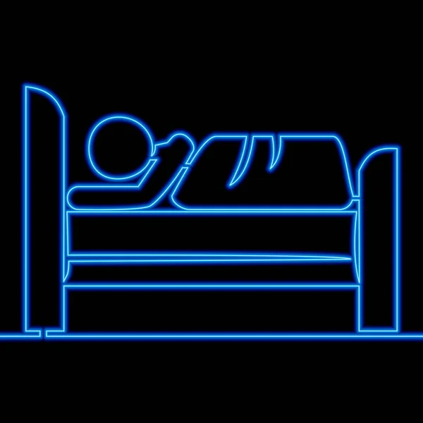 Continuous Uma Única Linha Desenho Bed Sleep Control Ícone Neon — Vetor de Stock
