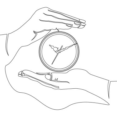 Continuous one single line drawing save time hand and circle clock icon vector illustration concept