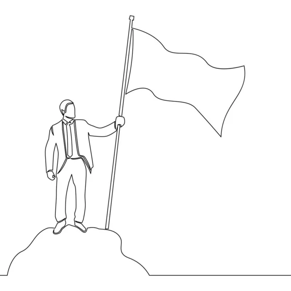 Continuous One Single Line Drawing Businessman Holding Flag Icon Vector — 스톡 벡터