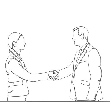 Continuous one single line drawing business people handshake icon vector illustration concept
