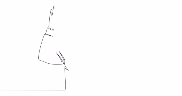 Auto Dibujo Animación Línea Hombre Rinde Con Ambas Manos Levantado — Vídeos de Stock