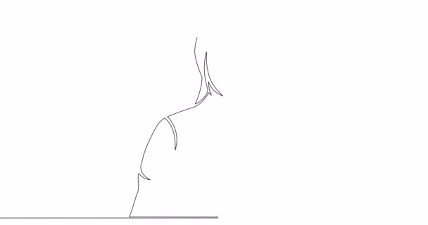 自画像线动画女记者与话筒连续一个单线绘图概念 — 图库视频影像