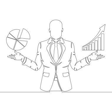 Sürekli tek bir çizgi çizen işadamı, grafik ve grafiği finansal pazar analizi ikonu vektör illüstrasyon kavramını oluşturur