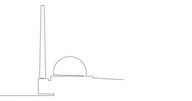 Otomatik çizim hattı animasyonu nükleer enerji santrali sürekli çizgi konsept çizimi videosu