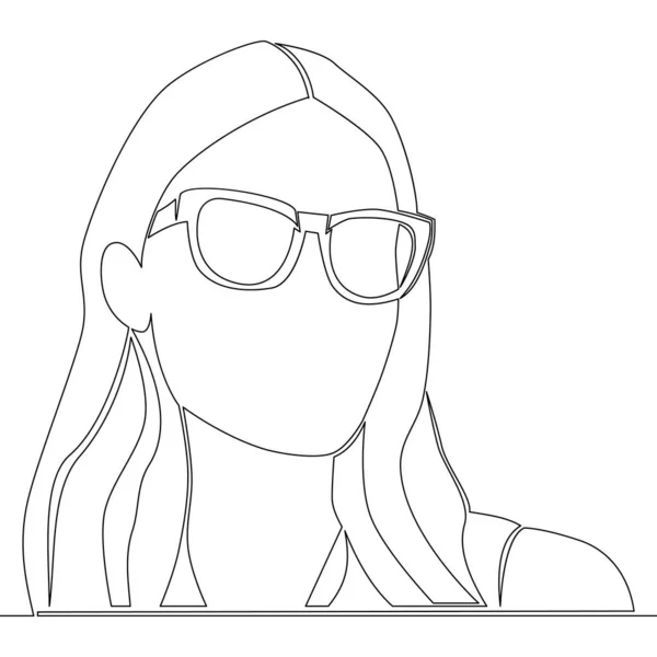 Continuo Una Sola Línea Dibujo Mujer Con Gafas Icono Vector — Vector de stock