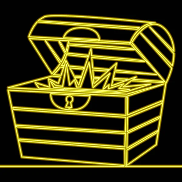 Continuous One Single Line Drawing Chest Treasures Icon Neon Glow — Stock vektor