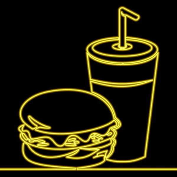 Непрерывная Одна Линия Рисования Гамбургер Кола Знак Быстрого Питания Бизнес — стоковый вектор