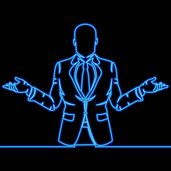 Continuous One Single Line Drawing Businessman Spreading His Arms Confusion — Stock vektor