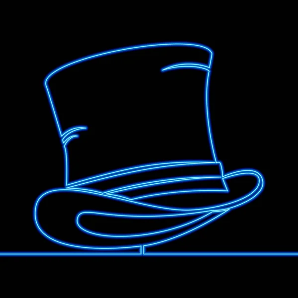 Continuous One Single Line Drawing Top Hat Gentlemen Icon Neon — Stock Vector