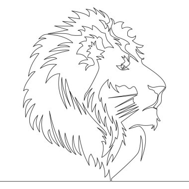 Bir aslan vahşi yaşam ikonu vektör illüstrasyon konseptinin tek bir çizgisi devam ediyor.