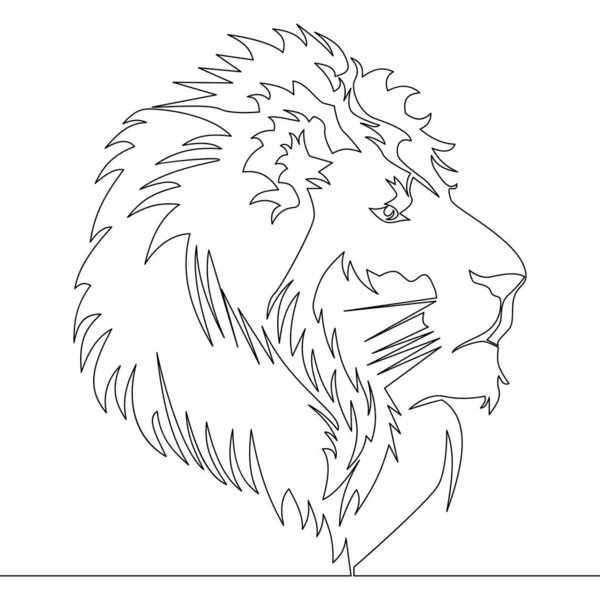 Continuous One Single Line Drawing Head Lion Wildlife Icon Vector — Vector de stock