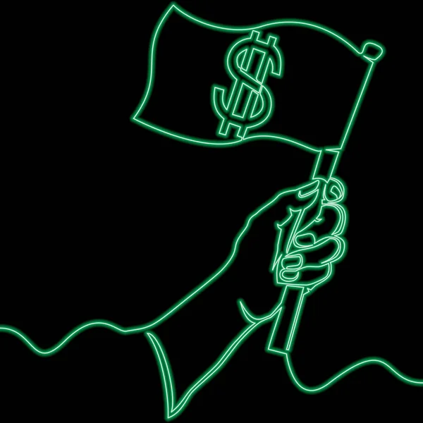 Continuous One Single Line Drawing Hand Holding Flag Dollar Money — ストックベクタ