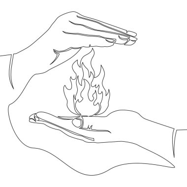 Ateş ve el fener bakım ikonu illüstrasyon konseptini çeken kesintisiz tek bir çizgi