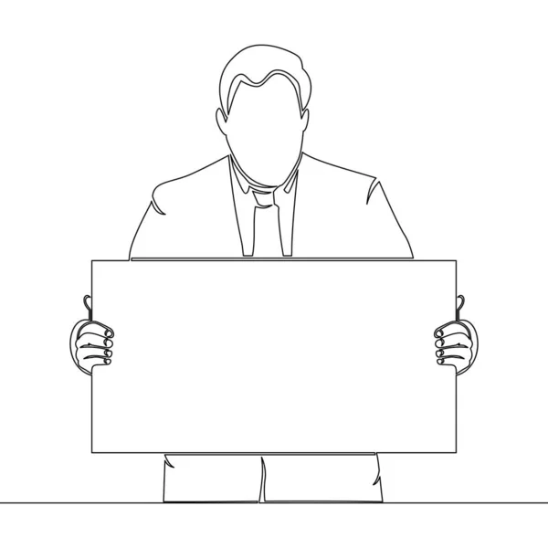 Continuous One Single Line Drawing Marketing Advertising Promotion Businessman Holding — Vetor de Stock