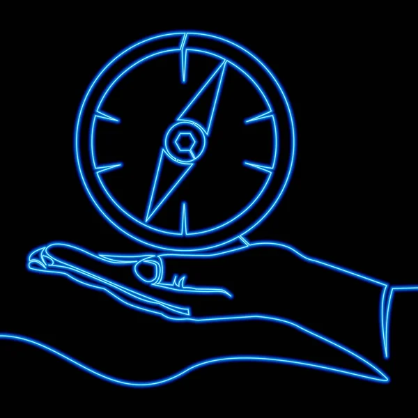 Continuous One Single Line Drawing Giving Hand Compass Icon Neon — ストックベクタ