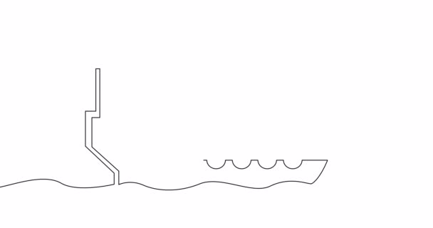 Self Drawing Line Animation Cargo Ship Silhouette Continuous Line Drawn — Vídeo de stock