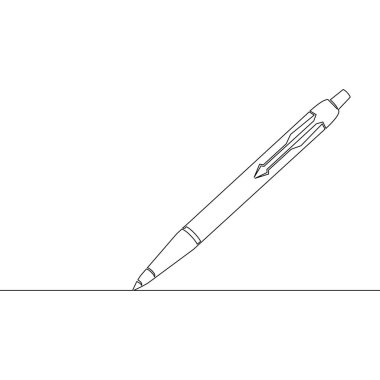 Continuous one single line drawing vintage ballpoint Pen Education icon vector illustration concept