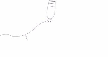 Self drawing line animation Hands cheering with glasses of champagne continuous line drawn concept video