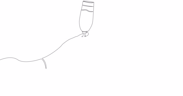 Self Drawing Line Animation Hands Cheering Glasses Champagne Continuous Line — Vídeo de Stock