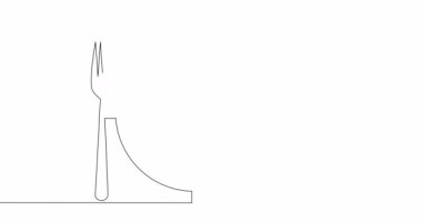 Self drawing line animation plate, spoon, knife and fork continuous one single line drawn concept video