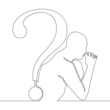 Continuous one single line drawing Thinking man with question mark icon vector illustration concept