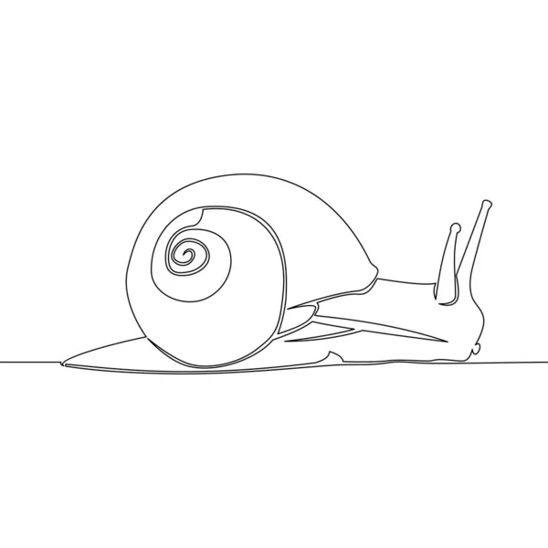 Continuous One Single Line Drawing Exotic Snail Mascot Escargot Healthy - Stok Vektor