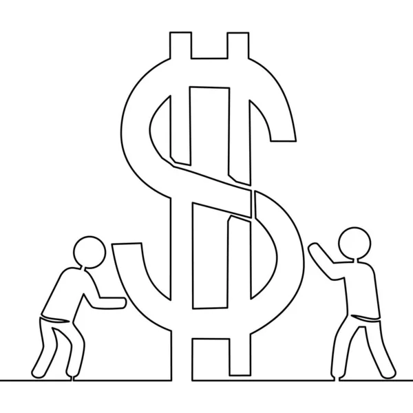 Continuous One Single Line Drawing Businessmen Holding Currency Symbol Dollar — Vetor de Stock