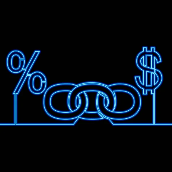 Kontinuerlig Enda Linje Ritning Kedja Länk Procentsats Provision Ikon Neon — Stock vektor