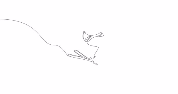 Linia Samodzielnego Rysowania Animacja Narciarstwo Człowiek Ciągły Jeden Wiersz Narysowane — Wideo stockowe