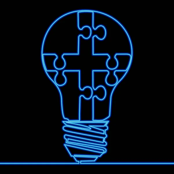 Continuous One Single Line Drawing Puzzle Lightbulb Team Idea Icon —  Vetores de Stock