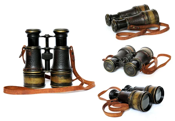 beyaz zemin üzerinde bir kayış ile eski siyah alan gözlük