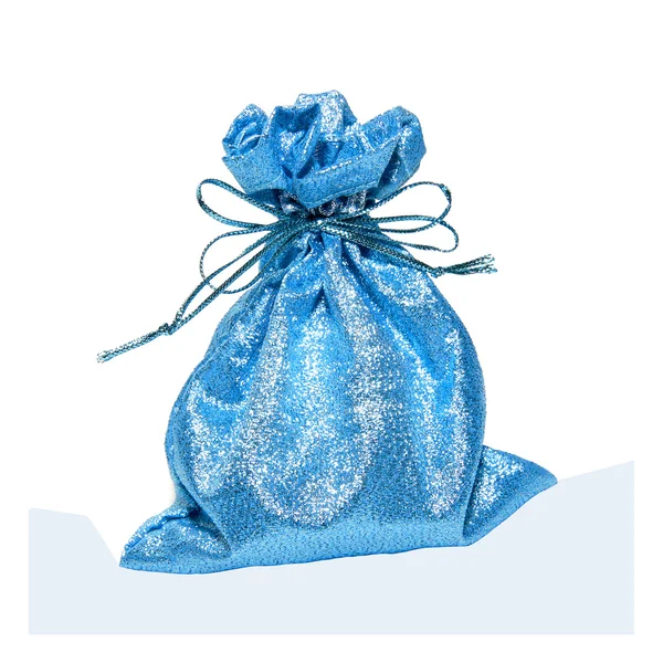 düğümlü yay ile beyaz zemin üzerine parlak mavi çanta