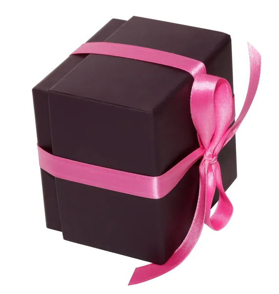 Brown gift box with pink ribbon on white background 005 — Stock Photo, Image