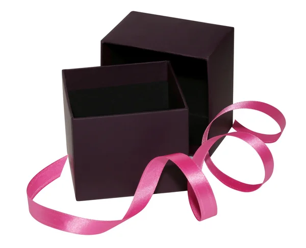 Brown gift box with pink ribbon on white background 002 — Stock Photo, Image