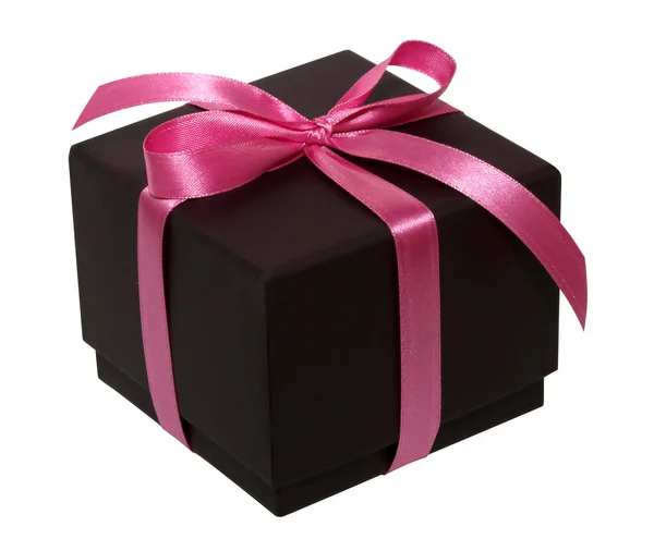 Brown gift box with pink ribbon on white background 004 — Stock Photo, Image