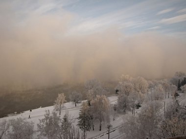 Winter time - foggy weather near the river Danube near Ruse clipart