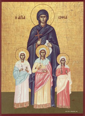 Orthodox icon Faith, Hope, Love and their mother Sophia