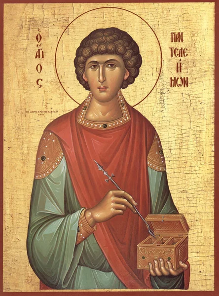 Orthodox Icon Byzantine Style Saint Great Martyr Panteleimon — ストック写真