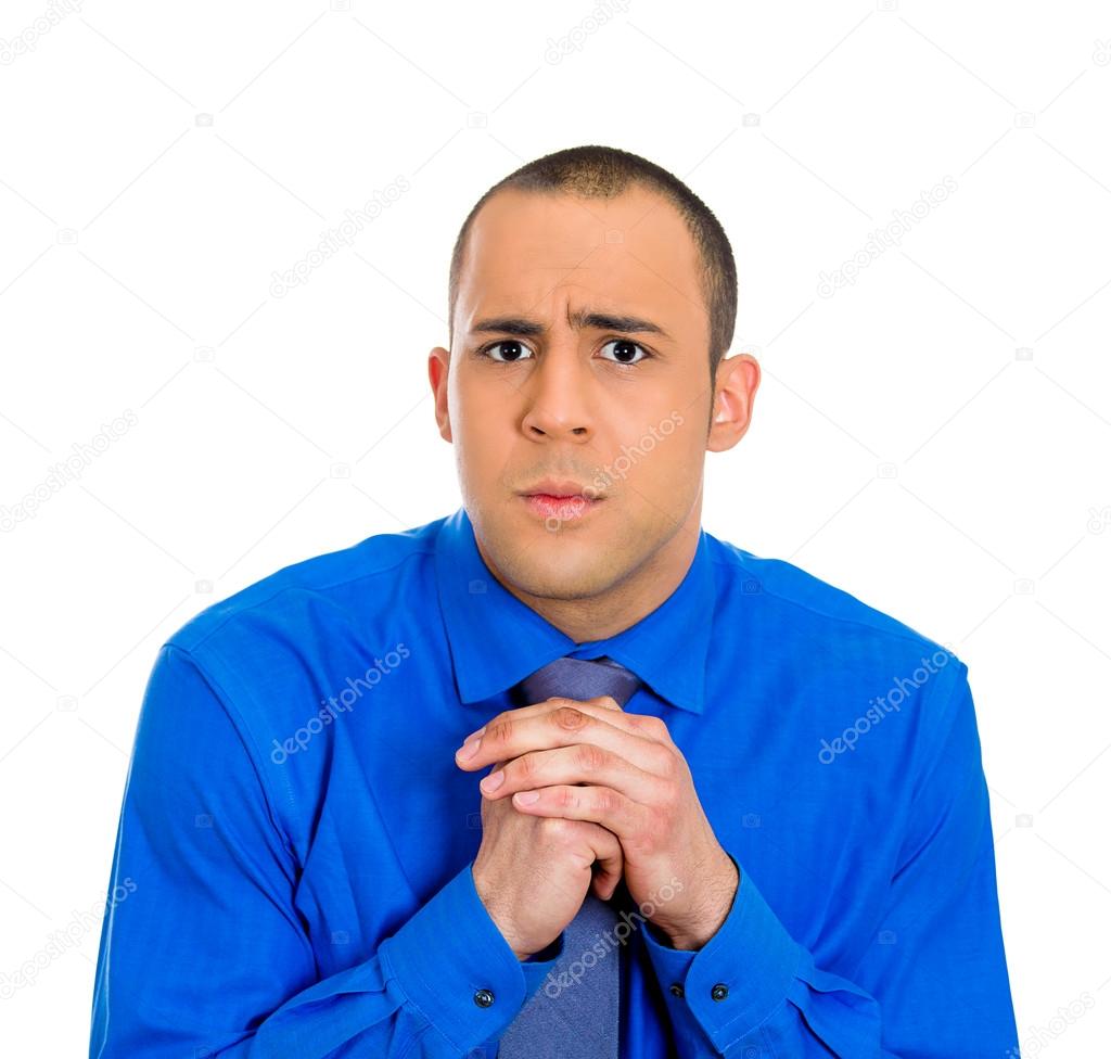 Man with shirt, very timid, shy and anxious