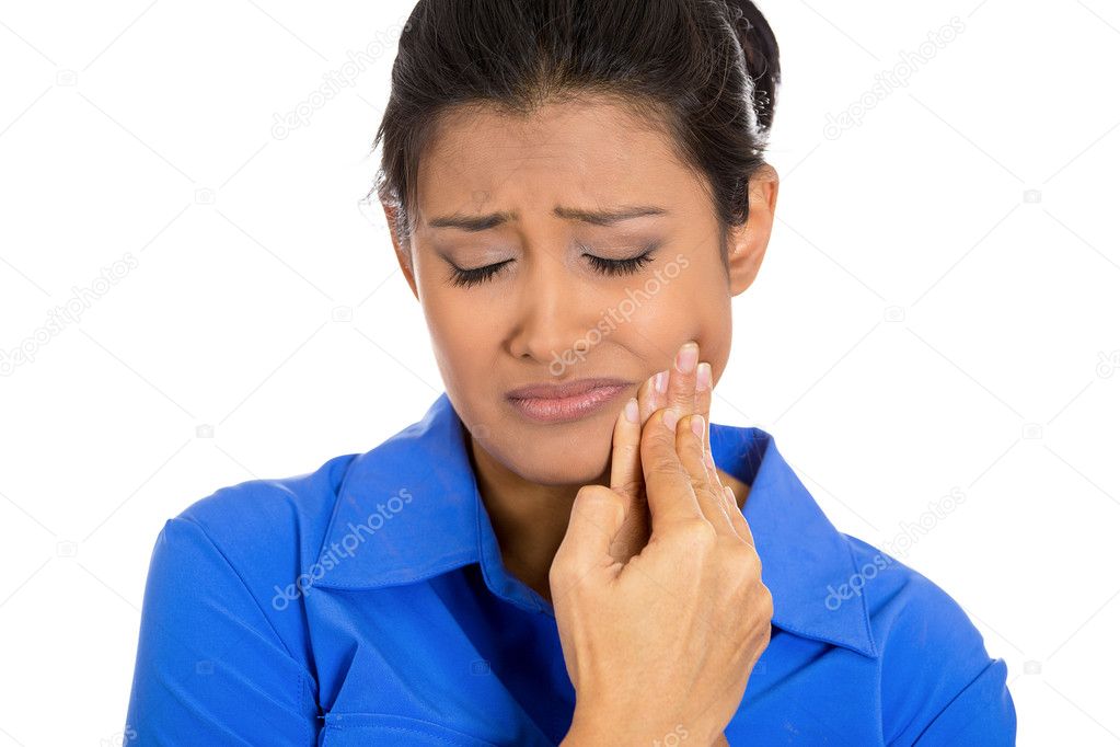 Woman with sensitive tooth ache