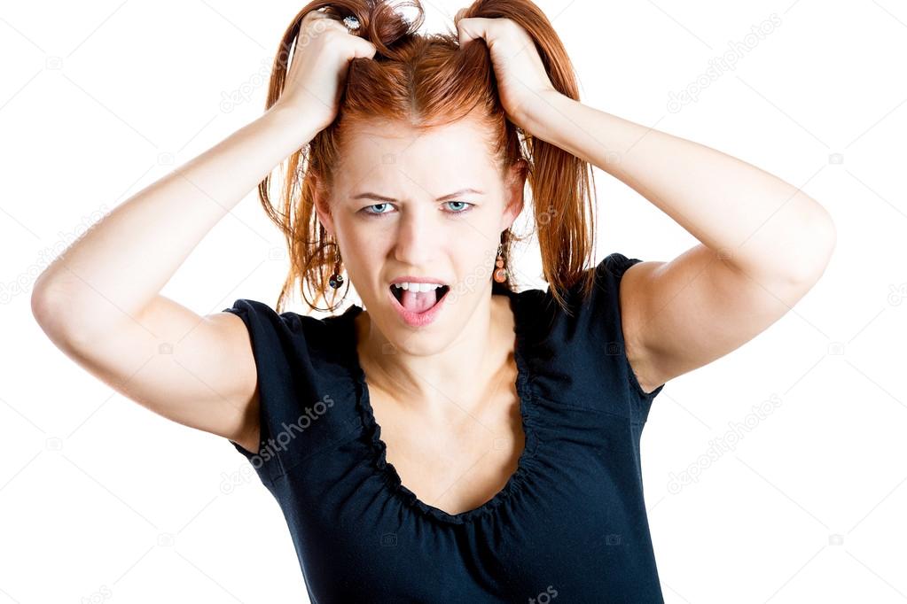 Stressed woman screaming
