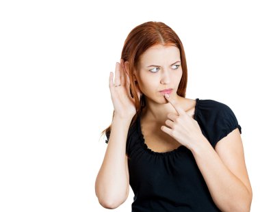 Woman trying to secretly listen clipart