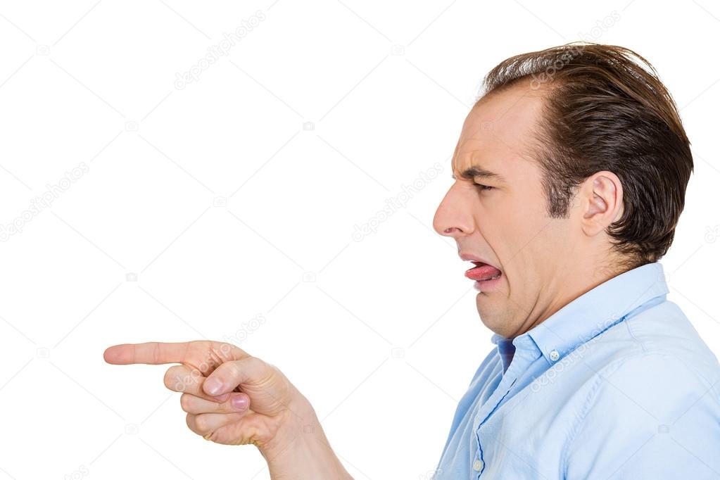 Disgusted man pointing