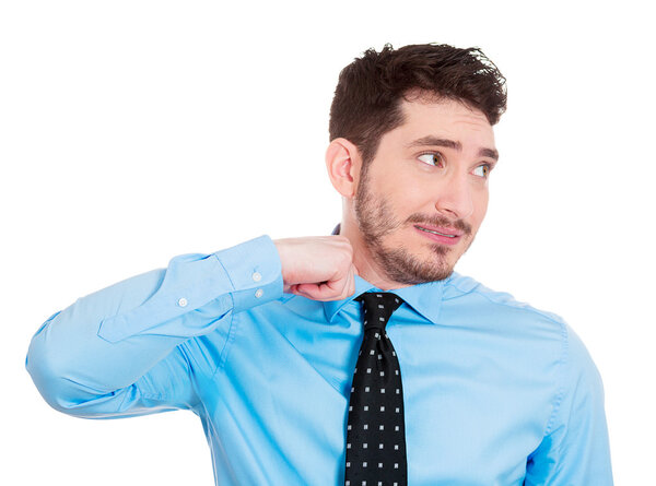 Man opening shirt to vent