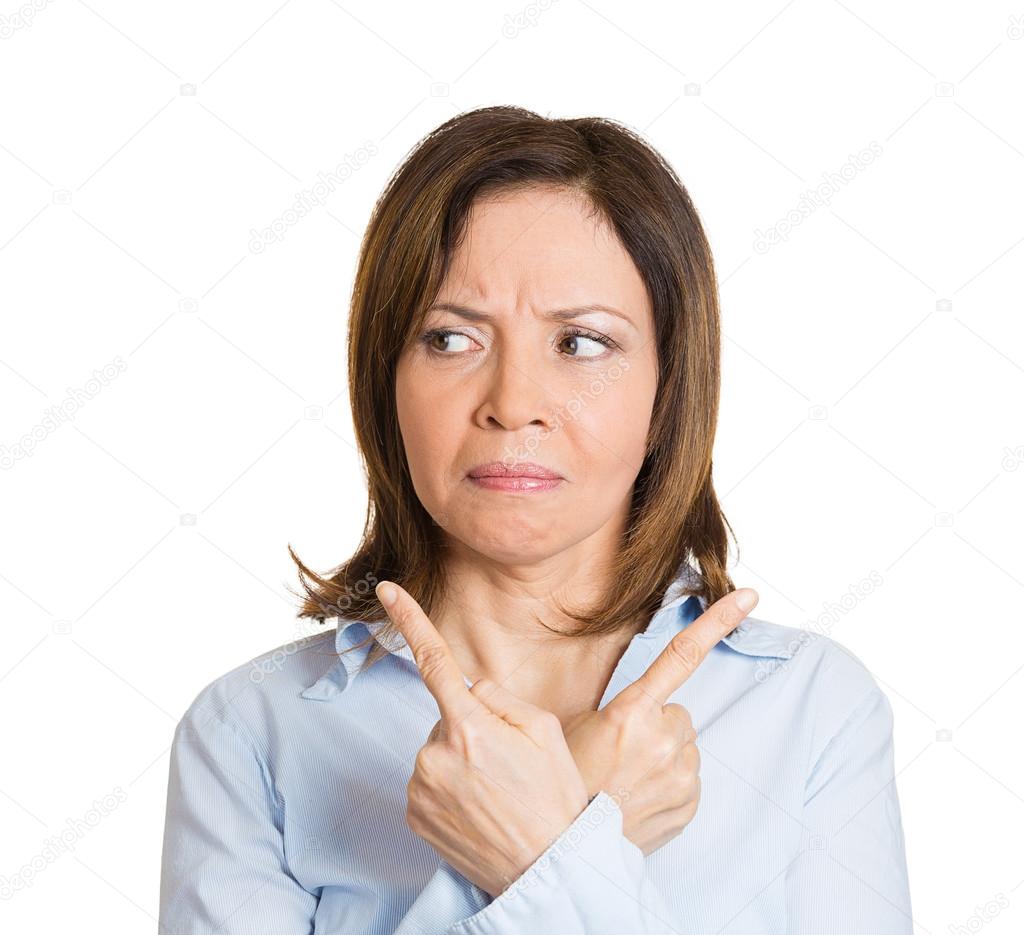 Woman pointing in two different directions