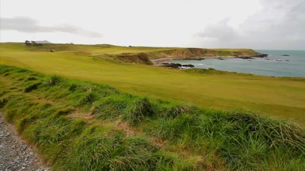 Vista Desde Sendero Sobre Campo Golf Porthdinllaen Gales Del Norte — Vídeos de Stock